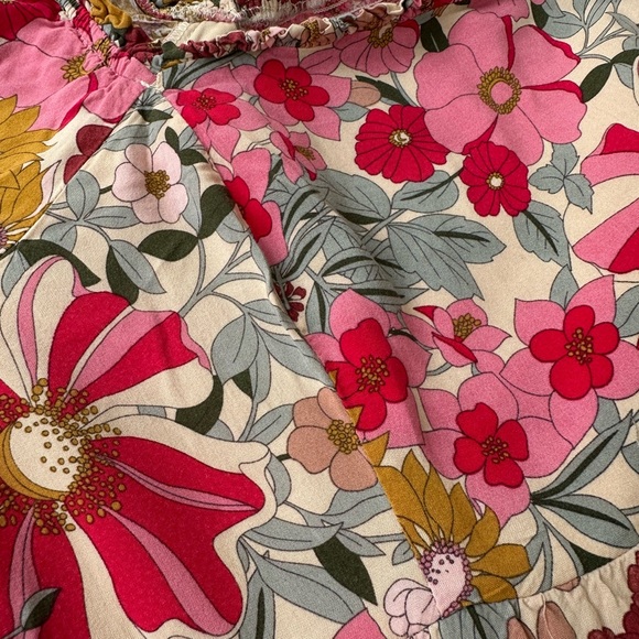 JODIFL Boho Floral Mini Dress Off Shoulder Long Sleeve Pink Yellow Size 1X - Picture 8 of 9